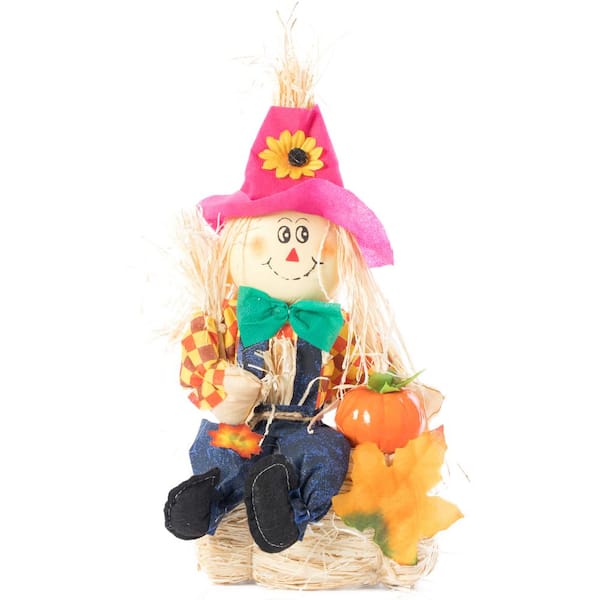 The Holiday Aisle® Outdoor Fall Decor Halloween Scarecrow For Garden  Ornament Sitting On Hay Bale, Straw Multicolor, Set Of 3, 16 In.