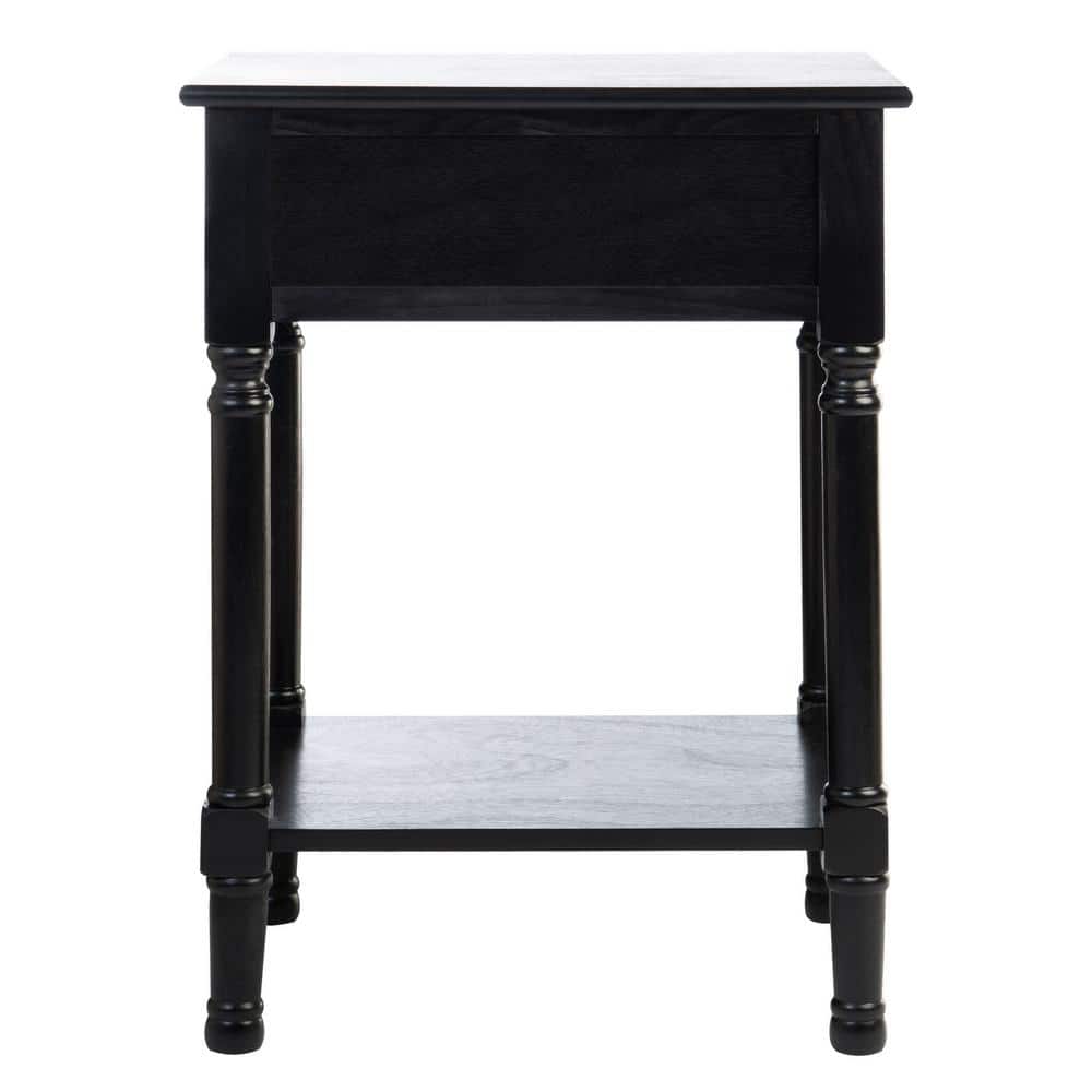 Peyton Black Wood Rectangular Storage End Table with Herringbone Pattern