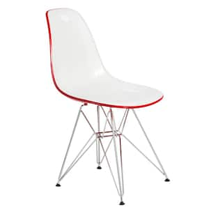 Cresco Modern Plastic Molded Dining Side Chair With Eiffel Chrome Legs White Red