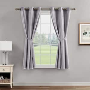 Augusta Light Grey 38 in. W x 63 in. L Grommet Blackout Tiebacks Curtain with Sheer Overlay (2-Panels and 2-Tiebacks)