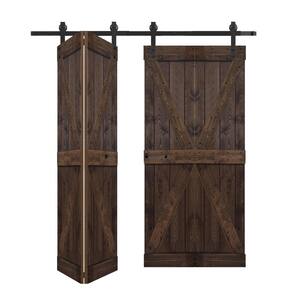 K Style 72in.x84in. (18''x84''x 4panels)Kona Coffee Solid Wood Bi-Fold Barn Door With Hardware Kit-Assembly Needed
