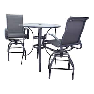 Santa Fe Dark Gray 3-Piece Aluminum Balcony Height 36 in. Round Outdoor Dining Set with 1 Table and 2 Swivel Stools