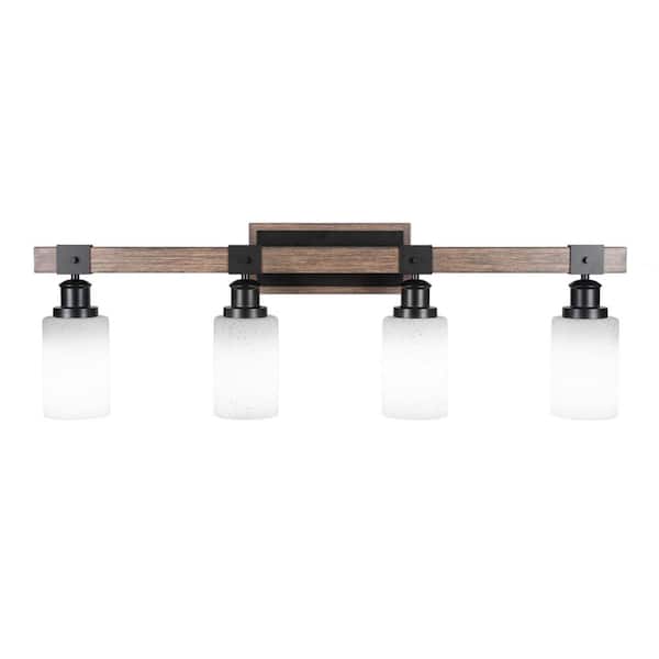 Unbranded Richmond 35.5 in. 4-Light Vanity Light Matte Black and Painted Wood-look Metal with 4 in. White Muslin no bulbs included