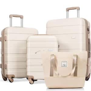 Lightweight Durable 4-Piece Ivory and Golden Expandable ABS Hardshell Spinner Luggage Set with Travel Bag, TSA Lock