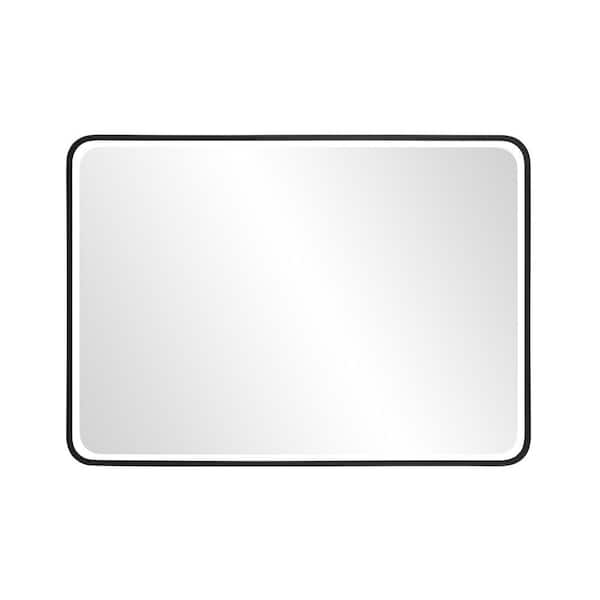 GETLEDEL 32 in. W. x 24 in. H Rounded Rectangular Aluminum Frame Beveled Glass Wall Mounted Bathroom Vanity Mirror in Black