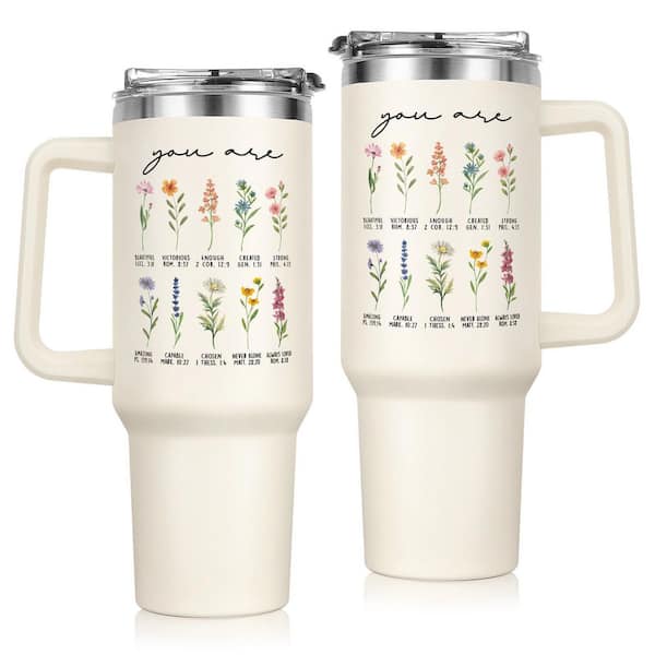 40 oz Stainless Steel Insulated Tumbler with Handle and Straw, Double Wall Vacuum Cup with Inspirational