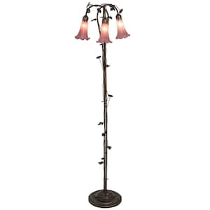 Pond Lily 58 in. Mahogany Bronze Victorian 3-Light Dimmable Arc Floor Lamp with Glass Cone Shade