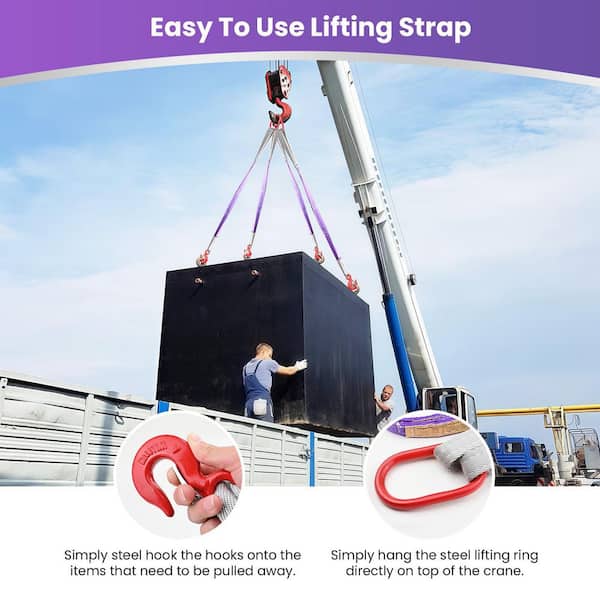 MroMax 1 Ton Lifting Strap 3.28ft - Purple Polyester For Rigging, Moving, Towing