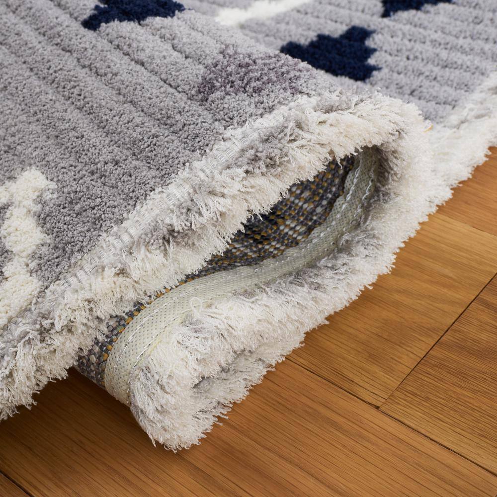 Gray and Navy Rectangular Synthetic Hand-knotted Area Rug, 4' x 6'