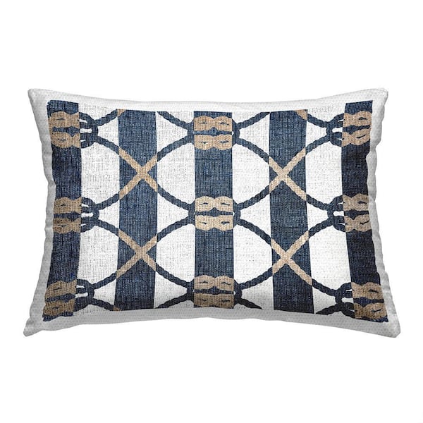 Maritime Striped Knots Blue Rectangular Outdoor Throw Pillow