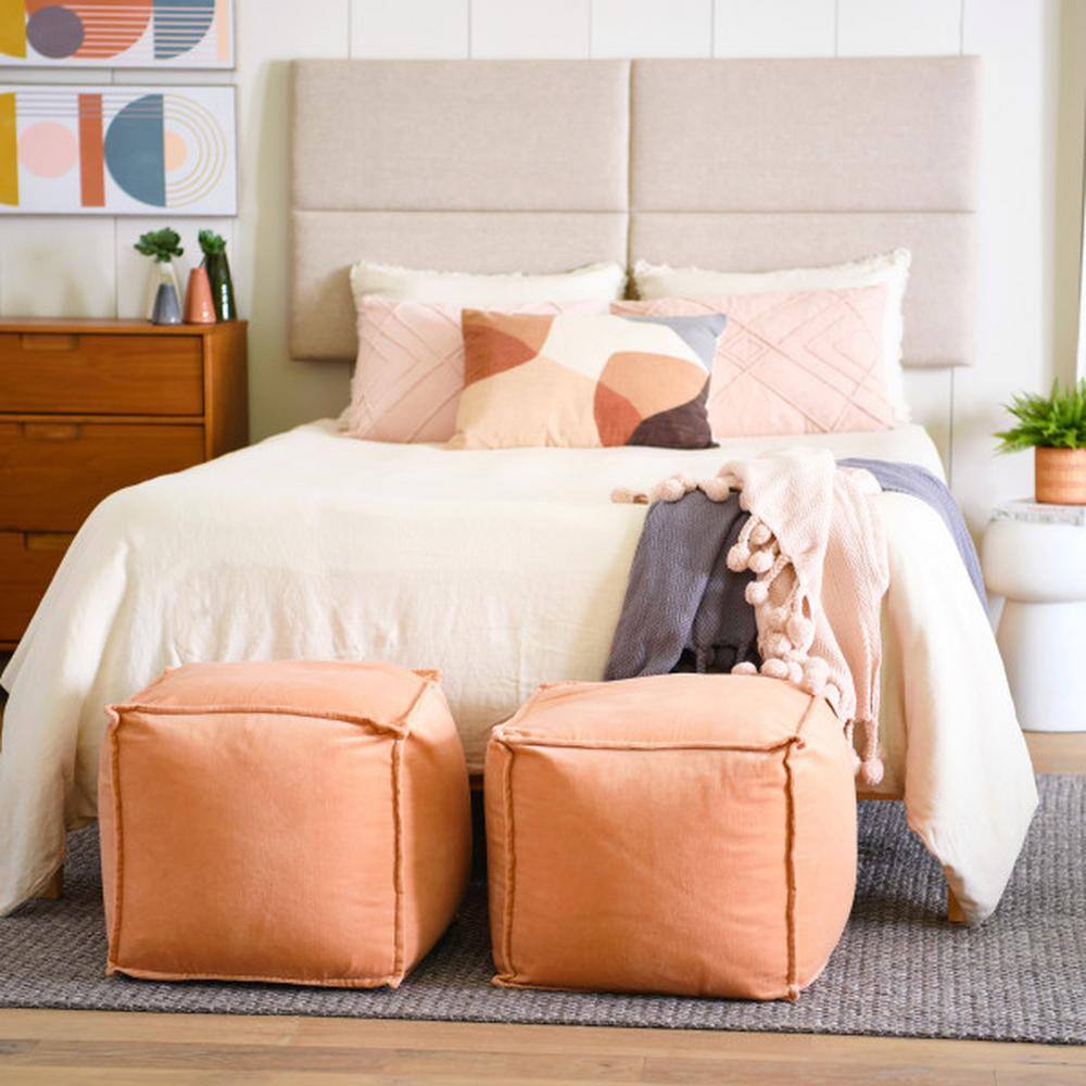Natural Linen Blend Sound Reducing King Upholstered Headboard