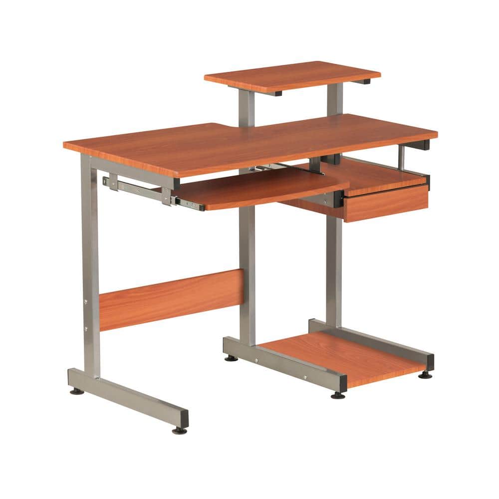 Heavy-Duty Woodgrain Computer Desk with Steel Frame and Keyboard Tray