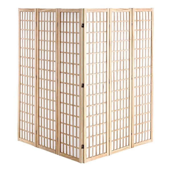 6-Panel Wooden Room Divider, Japanese Folding Privacy Screen, Portable Partition for Home, Office, Bedroom Wood