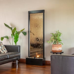 72 in. Tall Indoor/Outdoor Mirror Zen Waterfall Fountain with Stones and Lights, Bronze