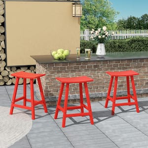 Franklin Red 24 in. HDPE Plastic Outdoor Patio Backless Counter Stool (Set of 3)