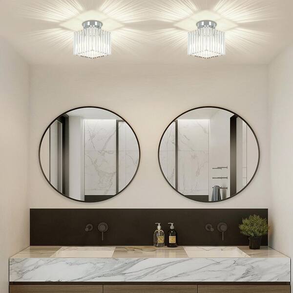 mih⭐︎ ZSMIHDOH 7.24 in. 1-Light Nickel Square Crystal Semi Flush Mount
