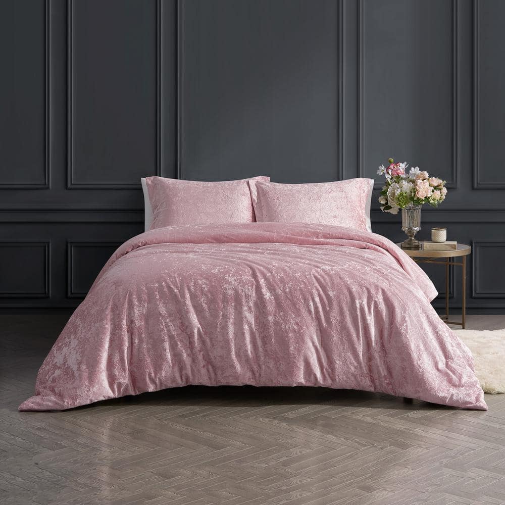Rochelle Outline Floral Rose 2-Piece Crushed Velvet Comforter Set-Twin