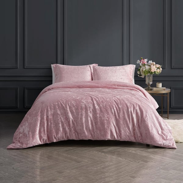 Rochelle Outline Floral Rose 2-Piece Crushed Velvet Comforter Set-Twin