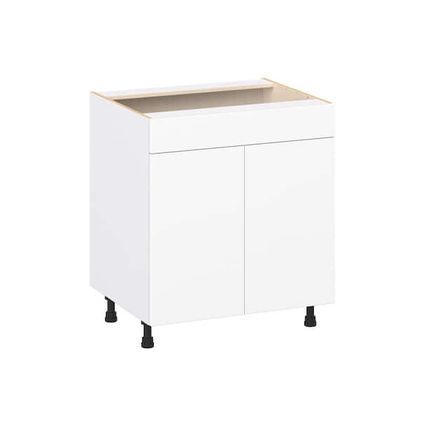 J COLLECTION Timberline 30 in. W x 24 in. D x 34.5 in. H Assembled Slab Sink Base Kitchen Cabinet in Bright White with Falsefront