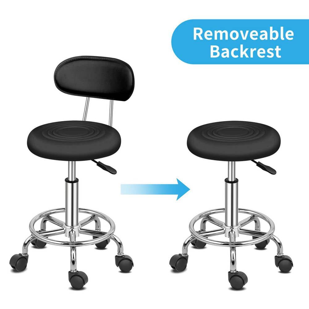 Black Adjustable Ergonomic Salon Stool with Backrest and Wheels