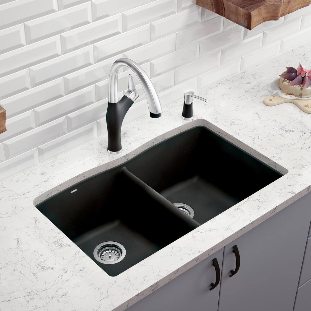 Anthracite Granite Composite 33" Dual Mount Double Bowl Kitchen Sink