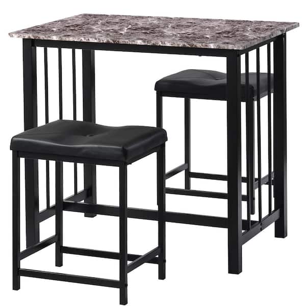 3 Piece Marble Top Bar Table Set 31 6, Kitchen Bar Table And Stools