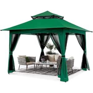 13 ft. x 13 ft. Green Steel Pop Up Portable Gazebo Outdoor Patio Canopy Double Roof with Mosquito Netting