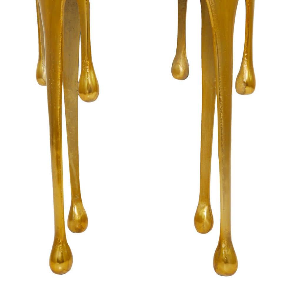 Gold Drip Round Aluminum Accent Table with Glass Top