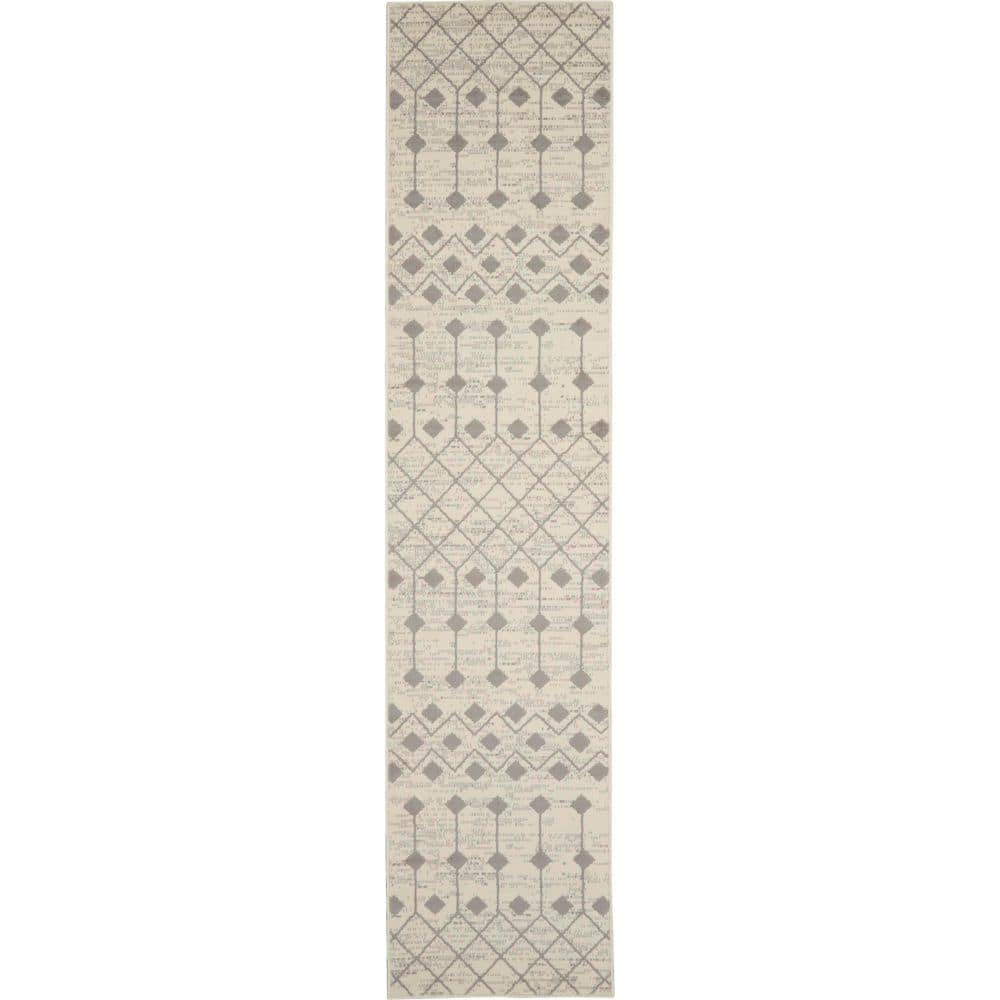 Grafix Ivory & Grey Moroccan Diamond Runner Rug 27" x 5.91"