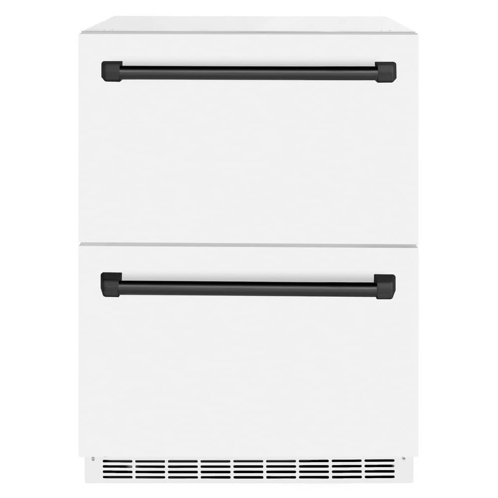 Touchstone 24 in. 4.6 cu. ft. Drawer Refrigerator with Matte White Doors and Matte Black Handles