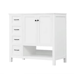 36 in. W Freestanding Single Sink Bath Vanity in White with White Ceramic Top, Two Doors & Two Drawers