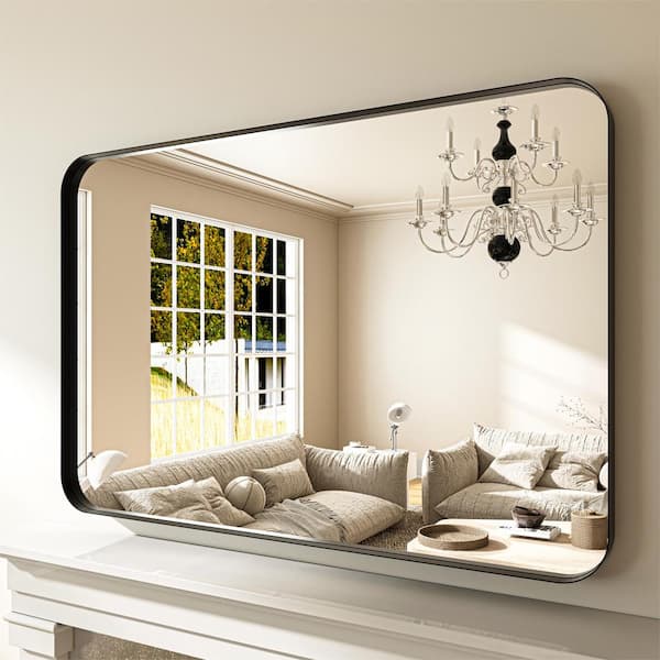 ORGANNICE 48 in. W x 32 in. H Black Aluminum Framed Modern Rounded Wall Mount Mirror