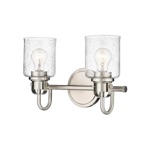 Unbranded Kinsley 14.5 in. 2-Light Brushed Nickel Vanity-Light with Clear Seeded Glass Shades