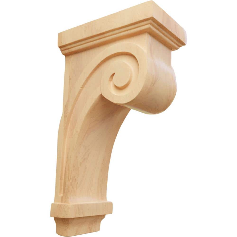 Hand-Carved Red Oak Scroll Corbel 9" x 5" x 3.25"