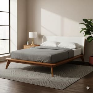 Linzy Walnut Brown and Beige Wood Frame King Platform Bed with Headboard