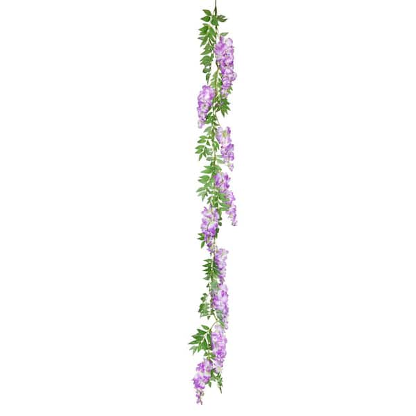 LIVING LUXURY 6 ft. Lavender Artificial Wisteria Flower Garland Hanging Vine (Set of 2)