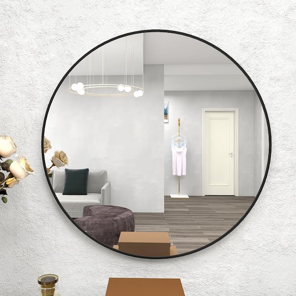 Better Homes & Gardens Wall Mirror Round, 28IN Diameter, Black Finish 