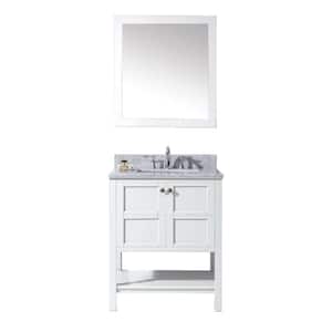Winterfell 30 in. W Bath Vanity in White with Marble Vanity Top in White with Square Basin and Mirror