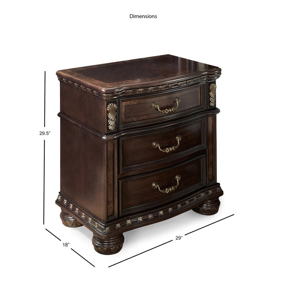 Monte Carlo 29" Cocoa Brown 3-Drawer Wood Nightstand