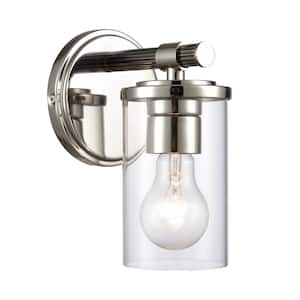 Buffington 5 in. W 1-Light Polished Nickel Vanity Light with Glass Shade