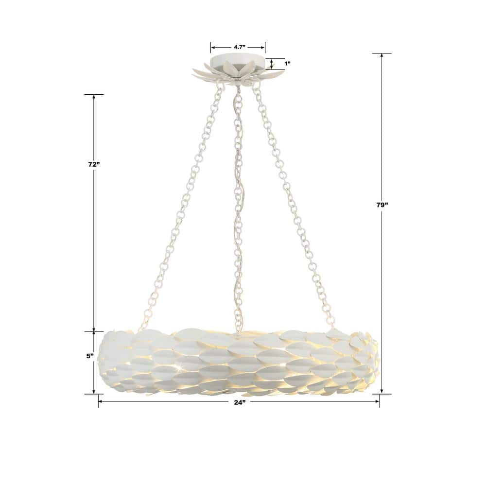 Matte White Wrought Iron 6-Light Candle Chandelier