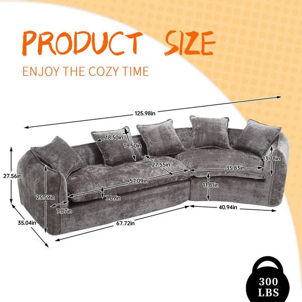 HOMEFUN 126 in. Straight Arm Chenille Curved Modular Large