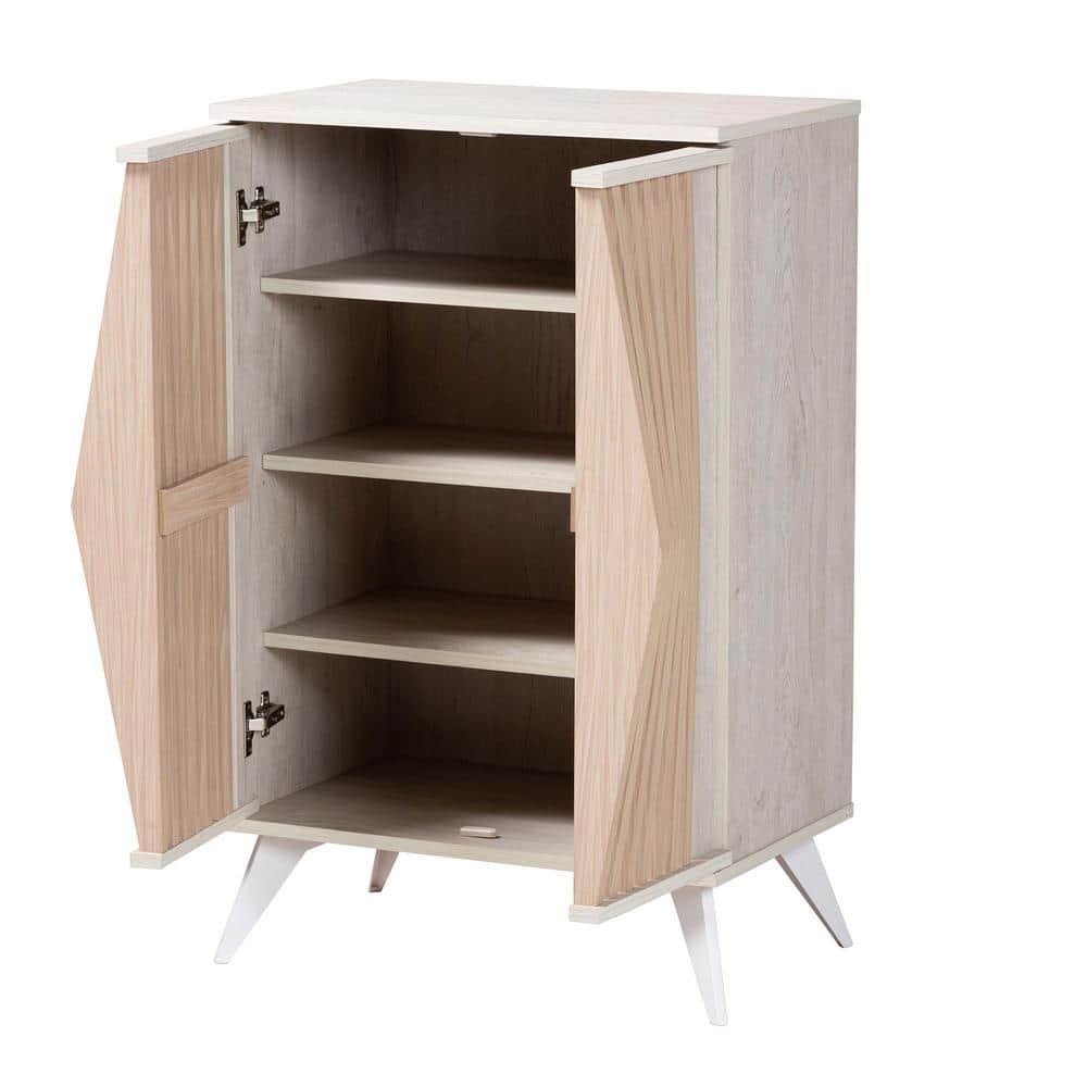 Simona Light Gray and Brown Wood Mid-Century Accent Cabinet