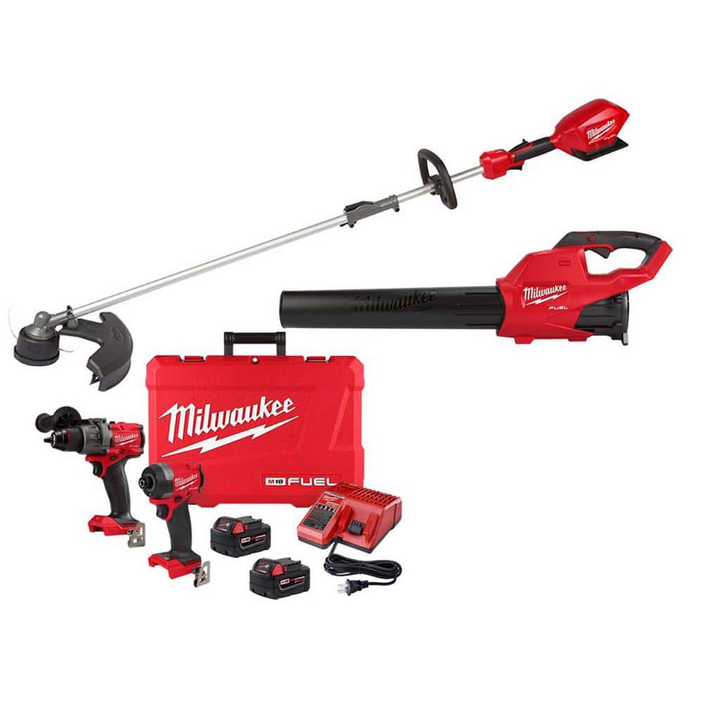 Milwaukee M18 FUEL 18V Lithium-Ion Brushless Cordless String Trimmer with Blower and Hammer Drill/Impact Driver Combo Kit (3-Tool) -  2825-20ST-9724