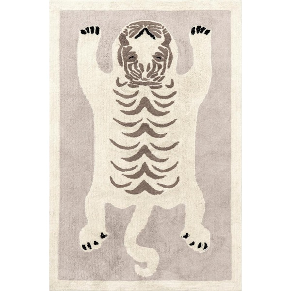 nuLOOM Naima Tiger Machine Washable Kids Ivory 4 ft. x 6 ft. Area Rug