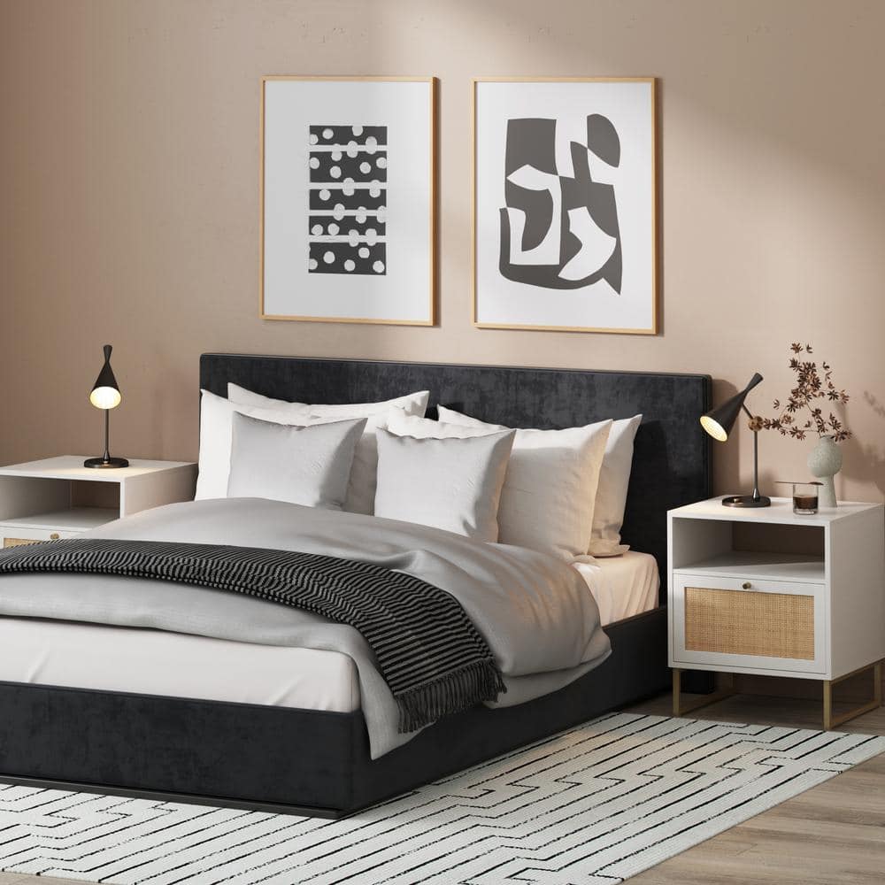 Mina White and Gold Rattan Nightstands Set of 2