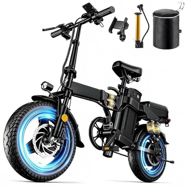 Foldable Ebike Scooter with Keyless Lgnore, 14 in. Commuter Adult Electric Bicycle, Max 60-80 Miles Range