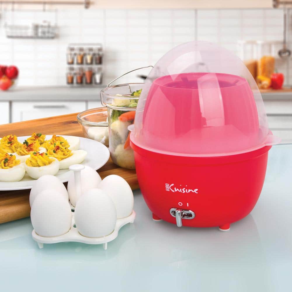 Compact Red Electric Food Steamer and Egg Cooker