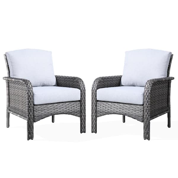 Toject Denali Gray Modern Wicker Outdoor Lounge Chair Seating Set with Light Gray Cushions (2-Pack)