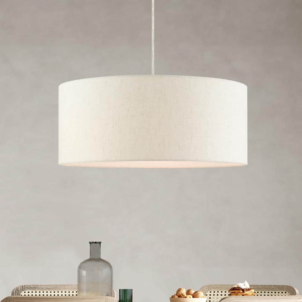 Meadow Brushed Nickel 3-Light Drum Pendant with Oatmeal Shade
